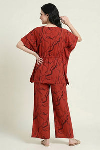 Zivame Woven Kaftan Loungewear Set - Burnt Brick — thumbnail 2